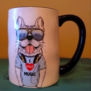 Hipster "I love Music" Dog Stoneware Coffee Mug 17.5 oz